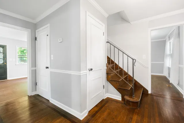 a view of entryway with wooden floor