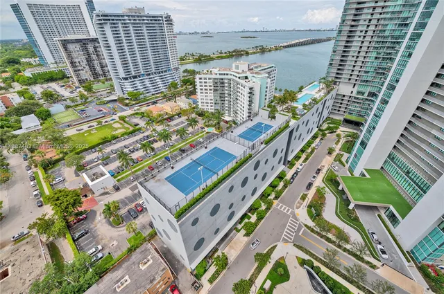 a city view with tall buildings