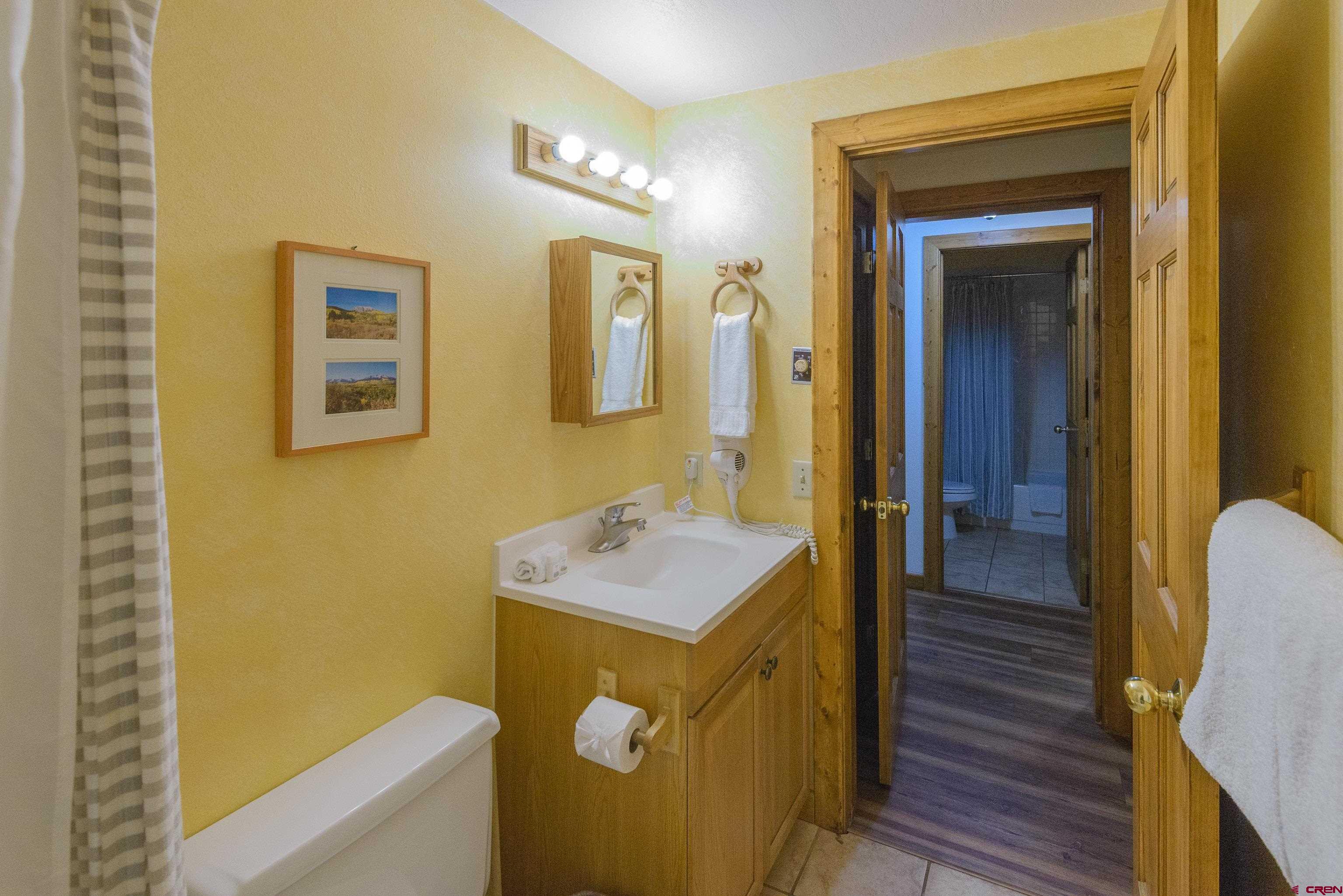 701 Gothic Road, Unit 332 Crested Butte, CO 81225 - Photo 7 of 29 a bathroom with a sink a mirror and a bathtub