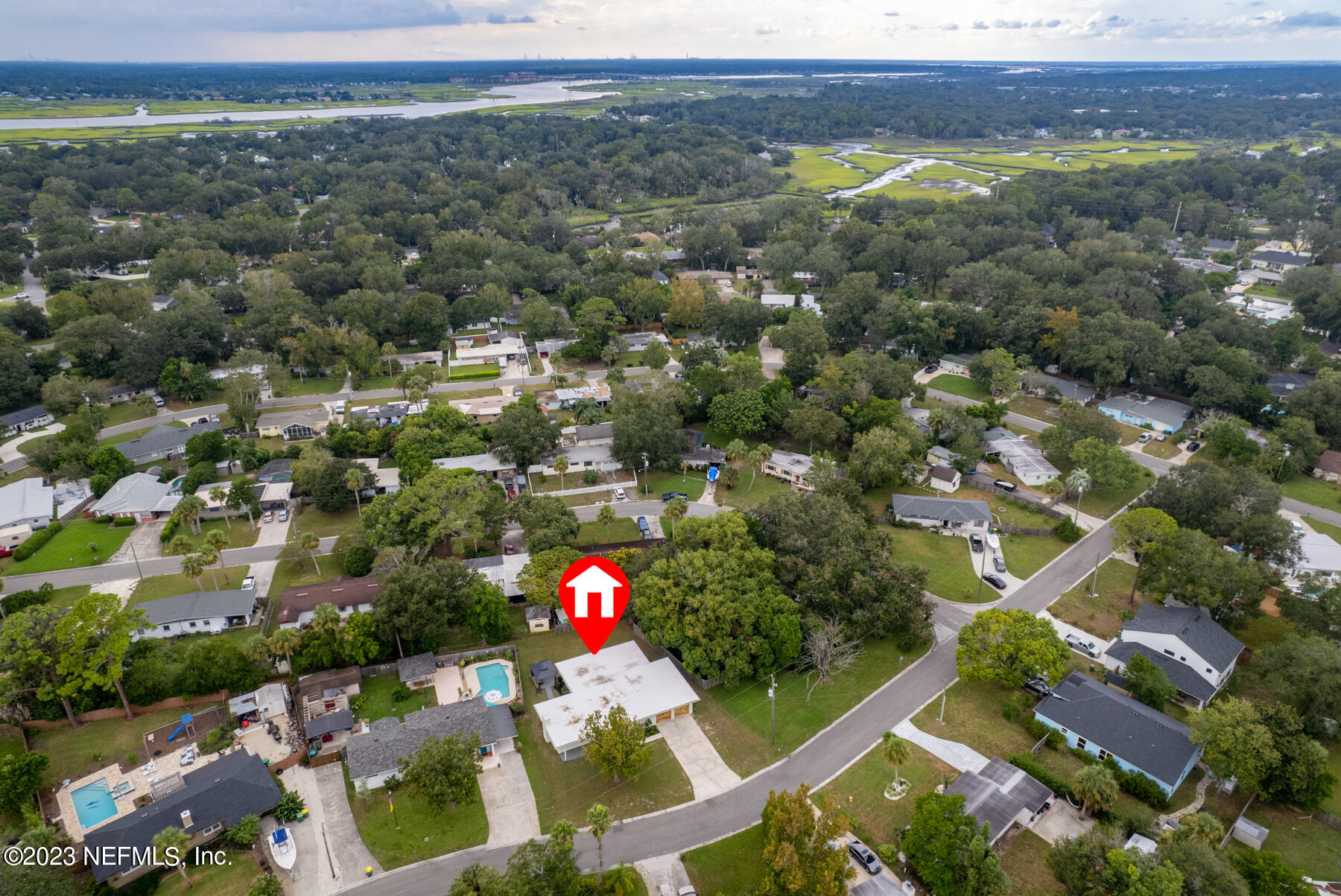 1706 Sunset Drive Jacksonville Beach, FL 32250 - Photo 41 of 44 an aerial view of a houses with a yard and mountain