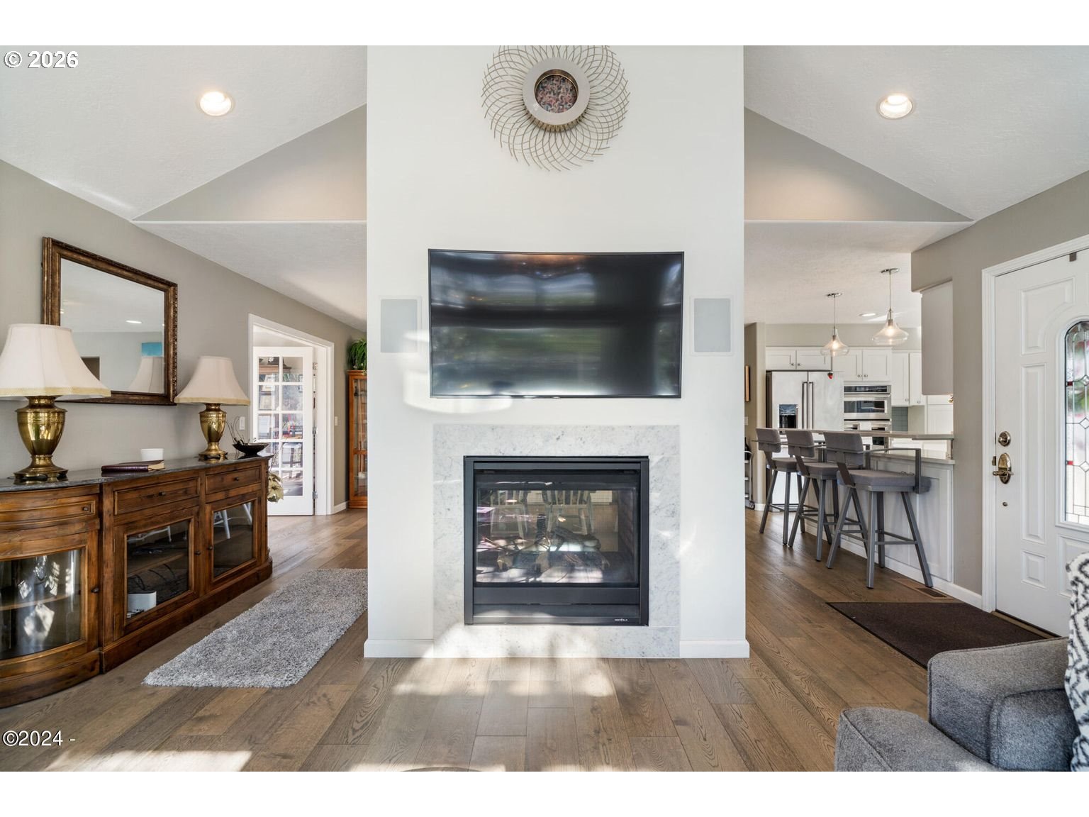 465 Edgewater Depoe Bay, OR 97341 - Photo 7 of 48 a living room with furniture a flat screen tv and a fireplace