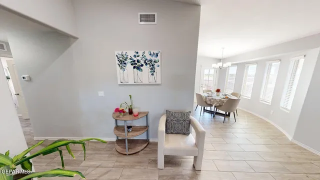 a living room with furniture potted plant and a potted plant