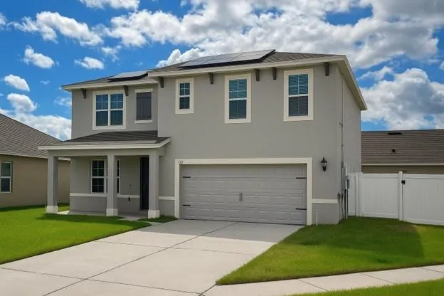 a front view of a house with a garden
