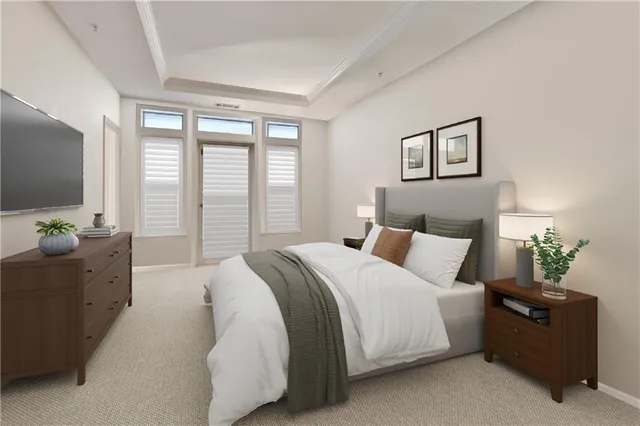 a bed room with a bed and a lamp