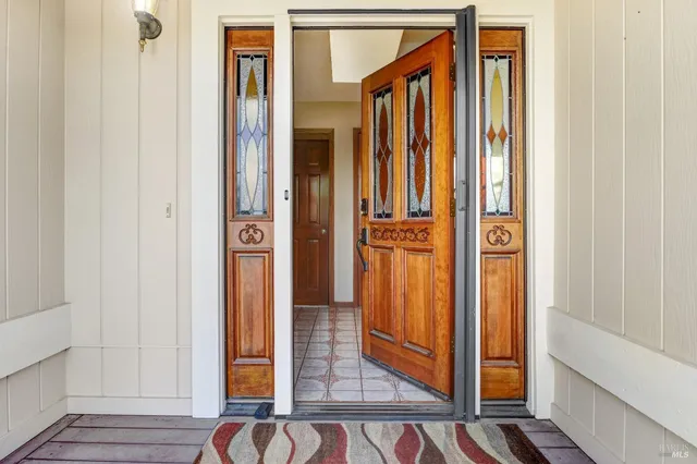 a door with a red door and door
