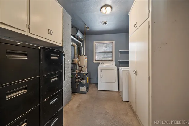 a view of a refrigerator and storage