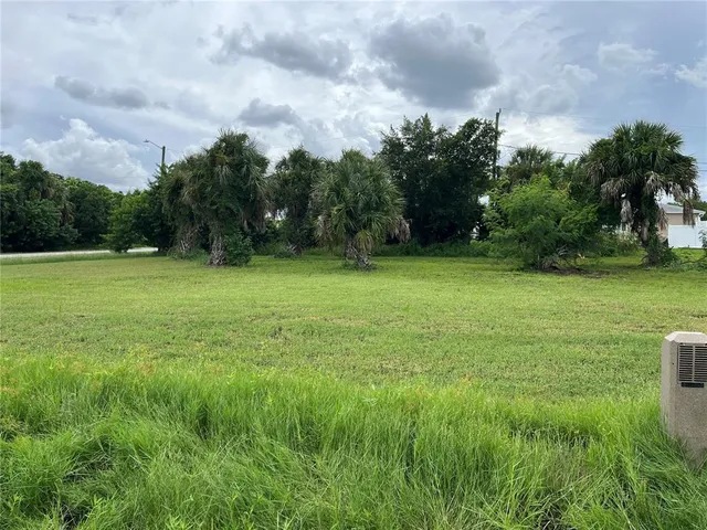 a view of a green field with lots of trees
