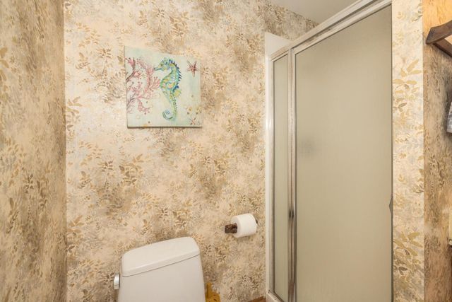 a white toilet sitting next to a shower curtain