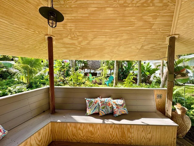 a view of a lake with a terrace