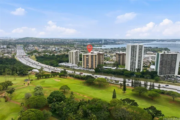 a view of a city with tall buildings