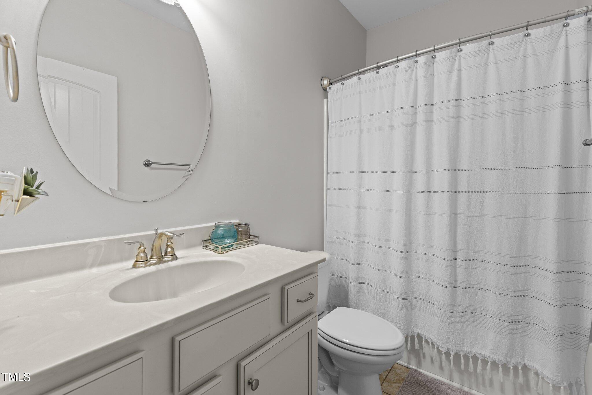 417 Bryerstone Drive Willow Spring, NC 27592 - Photo 24 of 43 a bathroom with a sink a toilet and a mirror