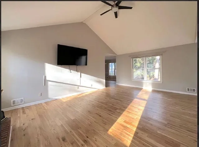 a view of a livingroom with a flat screen tv