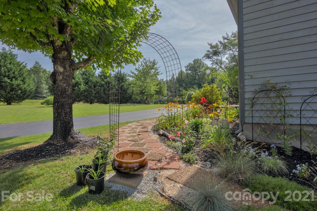 125 Mountainview Road Landrum, SC 29356 - Photo 31 of 48 a view of a backyard with plants and a fire pit