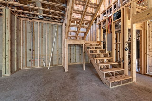 a view of a yard with plants and trees