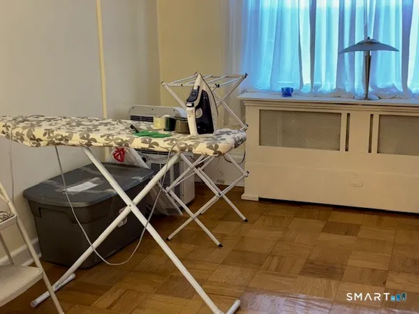 a room with a table and a chair