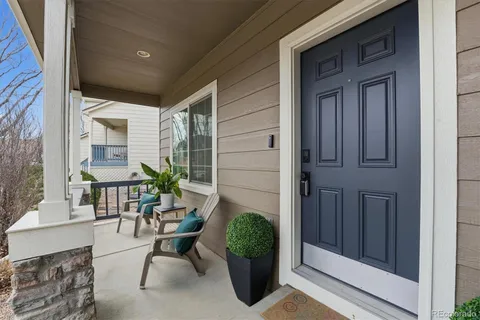 a building outdoor space with patio furniture