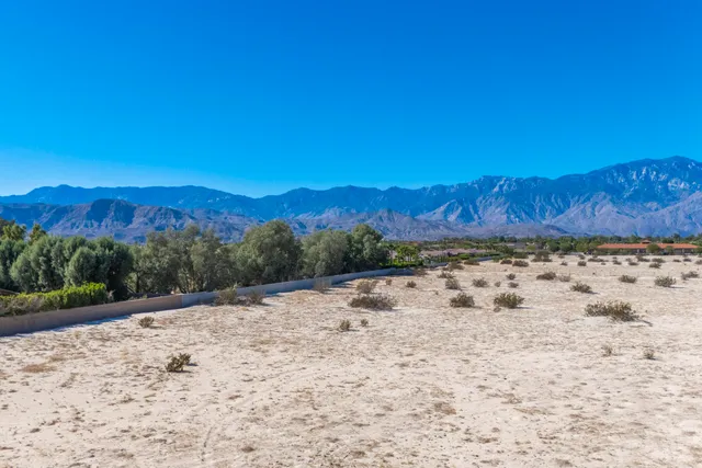 a view of a yard with a mountain