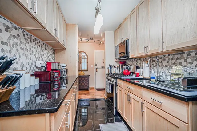 a kitchen with lots of counter top space