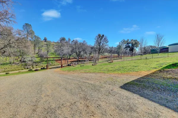 a view of outdoor space with trees all around
