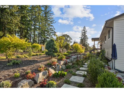 a view of a town with trees
