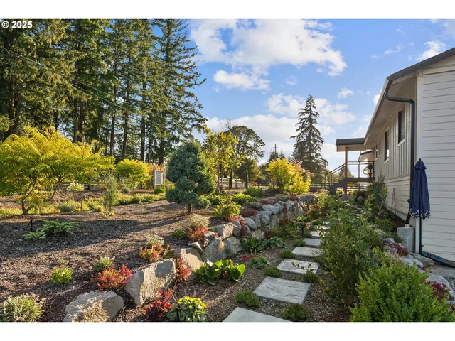 a view of a town with trees