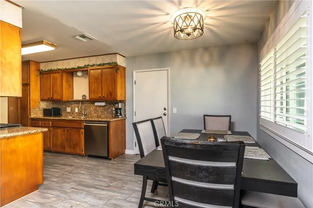 a view of workspace with wooden floor