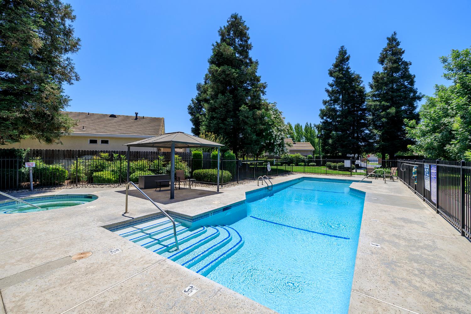 2123 Spring Blossom Lane Turlock, CA 95382 - Photo 44 of 44 a view of a swimming pool with a lounge chair and couches