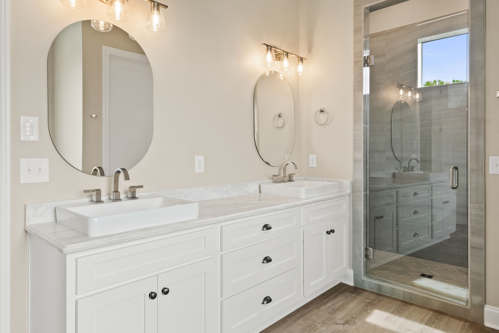 4108 Old Coopertown Road Springfield, TN 37172 - Photo 26 of 39 a bathroom with a double vanity sink mirror and shower