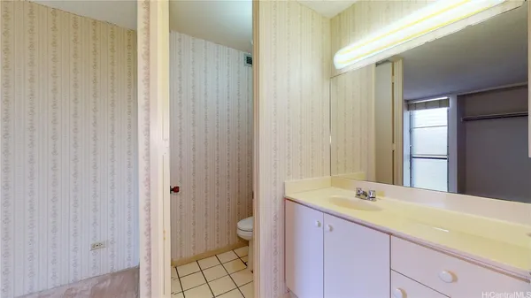 a bathroom with a sink and a large mirror