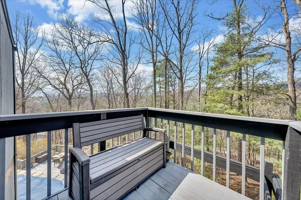 a view of a bench in the roof deck