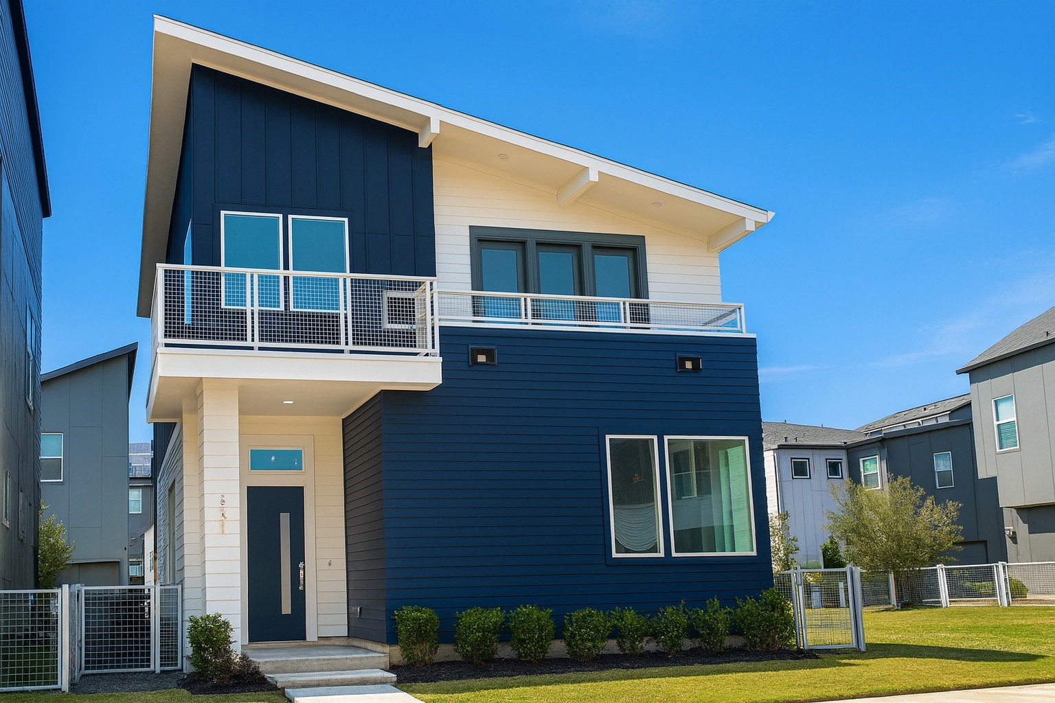 Modern Entry with East Facing Balcony from Primary