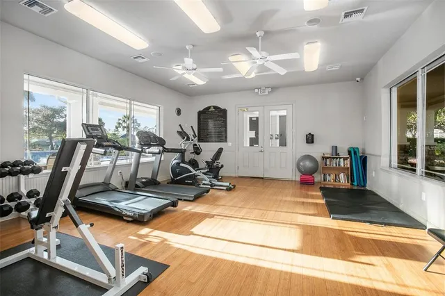 a view of a room with gym equipment
