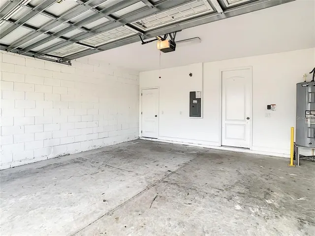 a view of a room with wooden walls