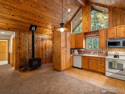 a kitchen with a refrigerator and a sink