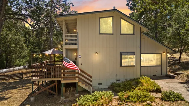 a backyard of a house with seating space