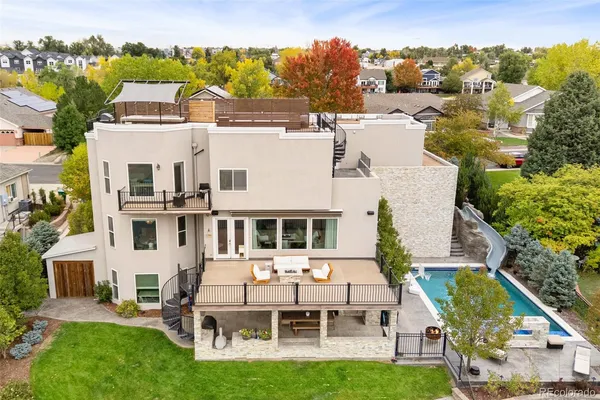 a view of a lake with houses with outdoor space