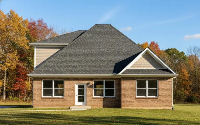 a front view of a house with a garden
