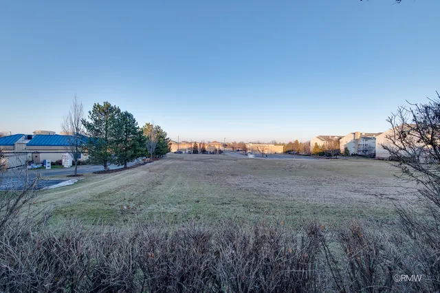 a view of a dry yard with wooden fence