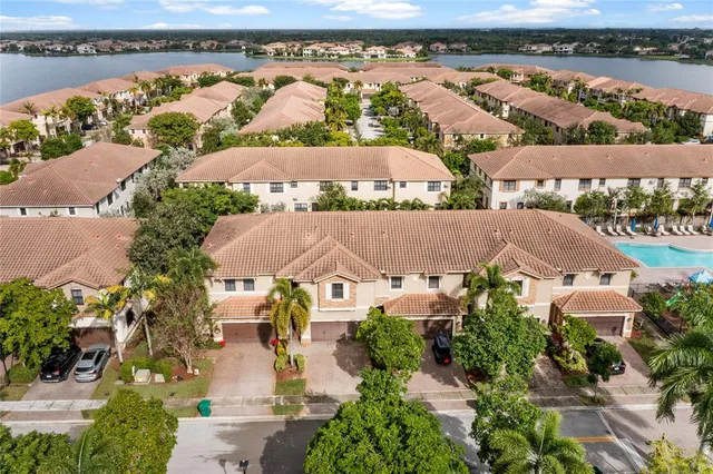 a view of a park with palm trees