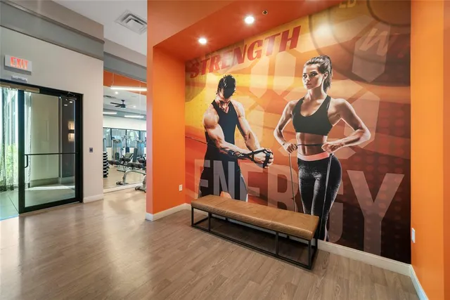 a view of a room with gym equipment