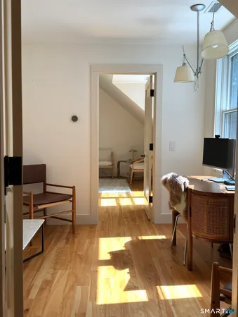 a workspace with furniture