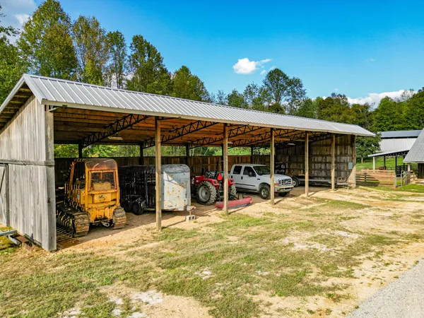 an aerial view of a house with a garden