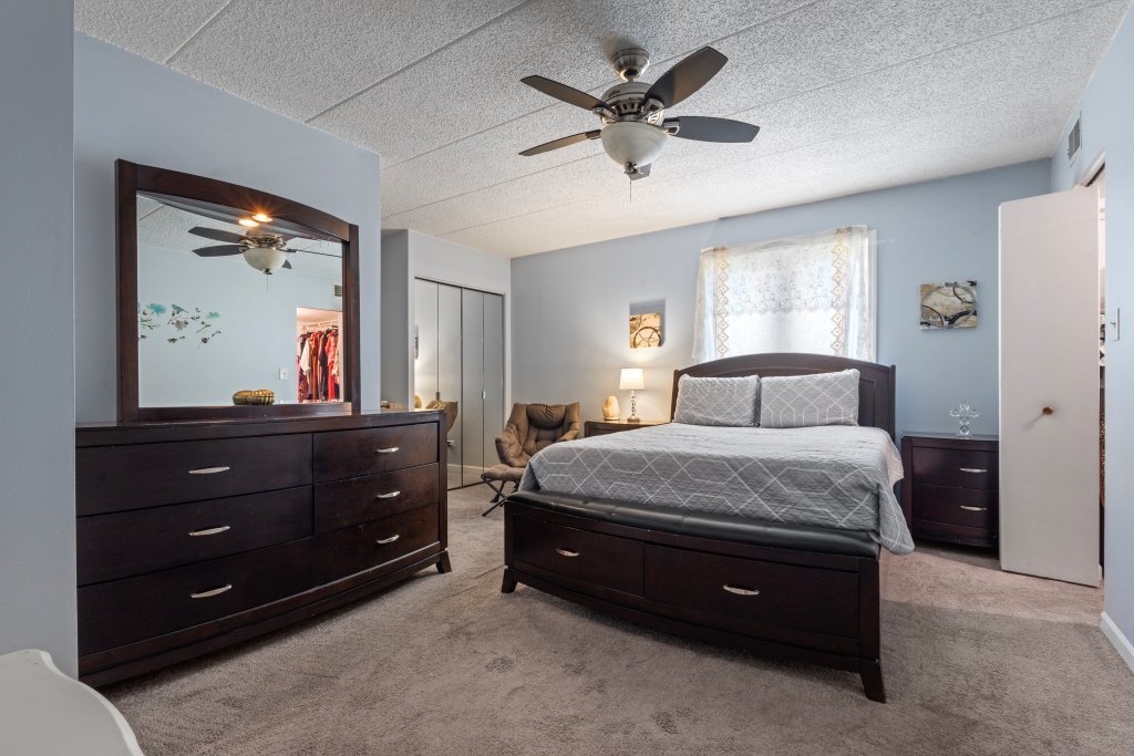 10531 South Roberts Road, Unit 2D Palos Hills, IL 60465 - Photo 5 of 13 a bedroom with a bed and a mirror on dresser