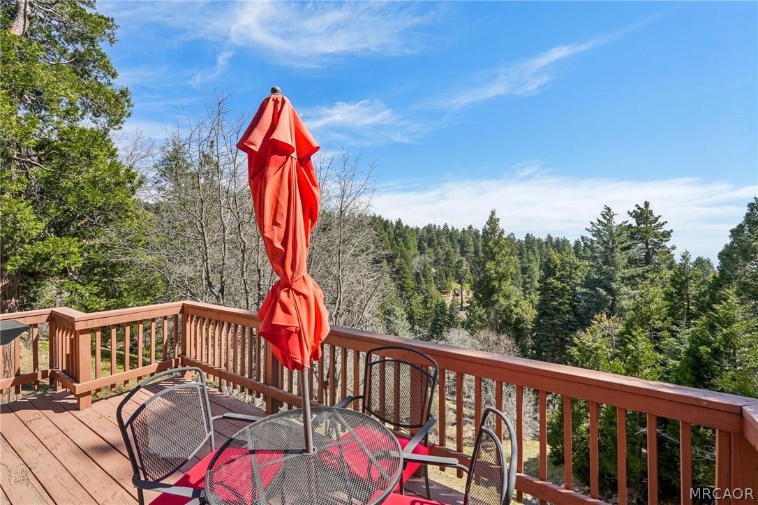 2409 Spring Oak Drive Running Springs, CA 92382 - Photo 20 of 24 a view of balcony with wooden floor and outdoor seating