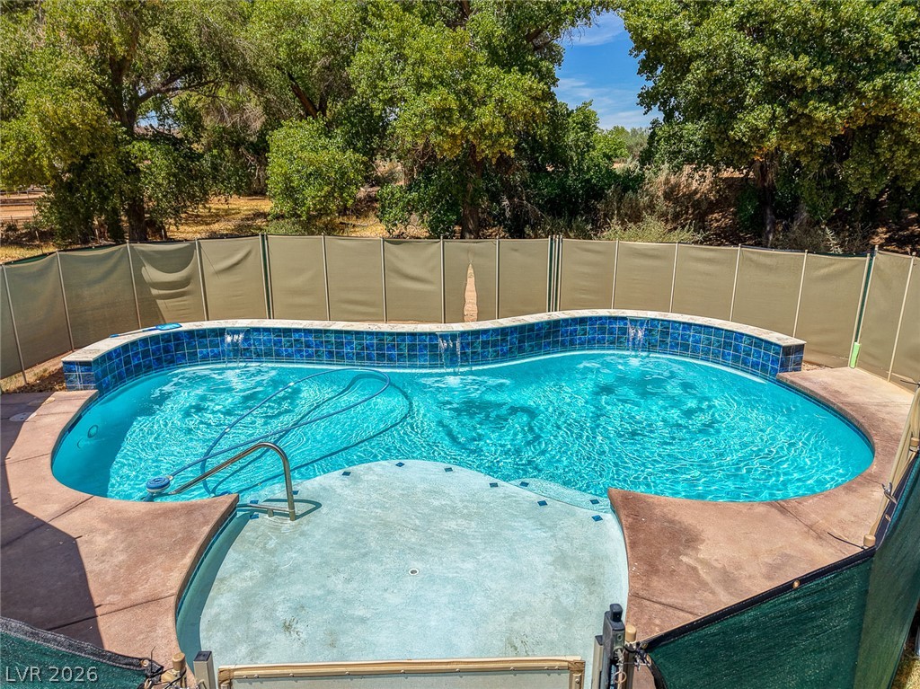 1920 Bowman Road Logandale, NV 89021 - Photo 62 of 68 Lush mature trees frame a private inground pool bordered by a secure privacy fence.