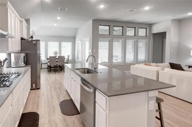 a large kitchen with lots of counter space