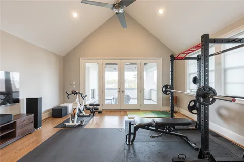 a view of a swimming pool with sitting area