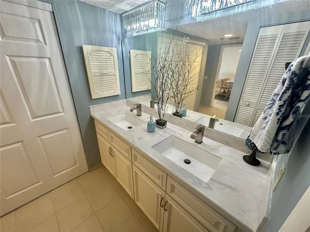 a bathroom with a sink a mirror and a shower