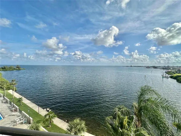 a view of a lake in middle of the town