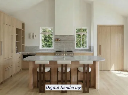 a kitchen with a stove and cabinets